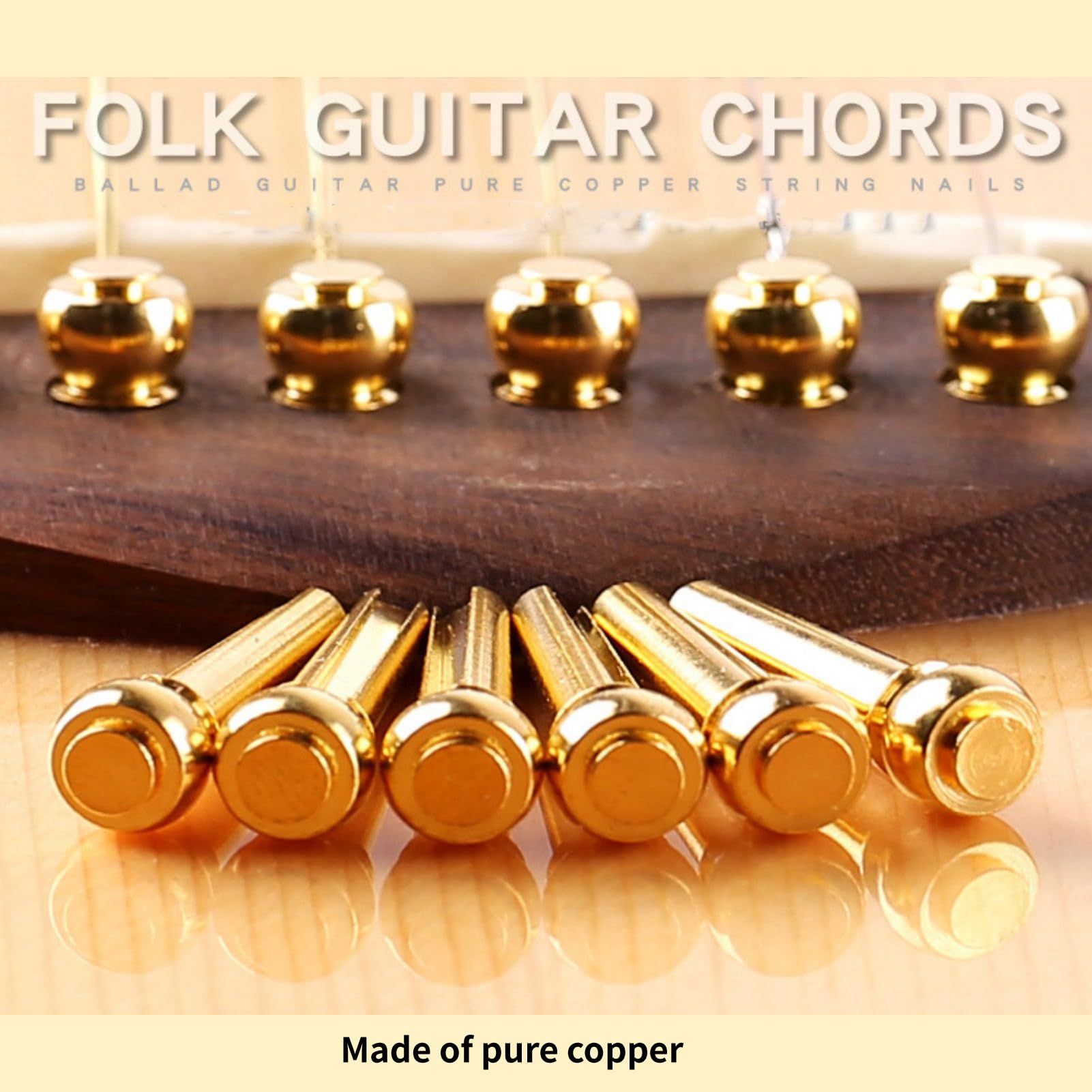 Premium Brass Guitar Bridge Pins - Acoustic Guitar String Pegs & Fixed Cones Replacement Set for Folk Guitars (Chicken Blood Red) | Durable Guitar Accessories for String Changing & Maintenance