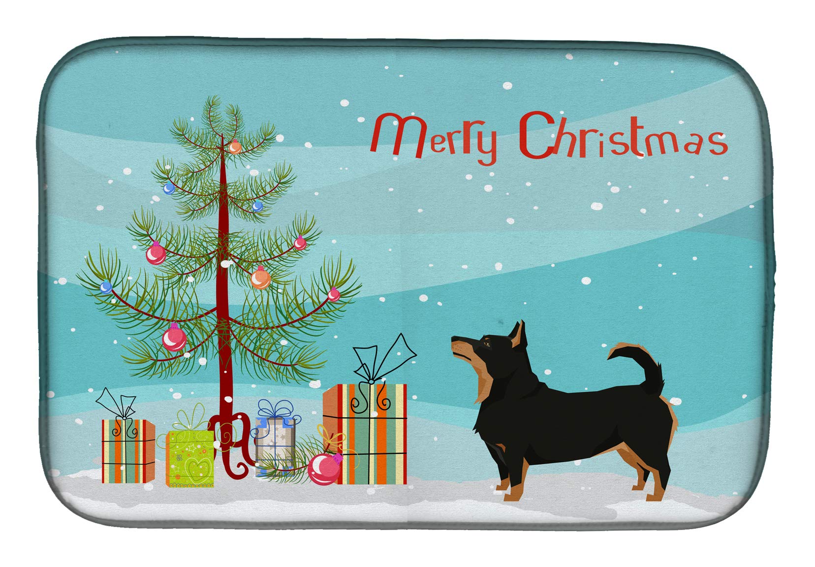 Lancashire Terrier Christmas Dish Drying Mat - Absorbent Kitchen Counter Pad for Holiday Decor