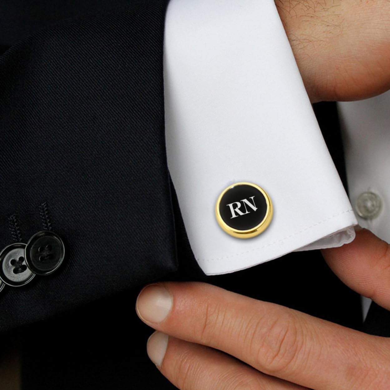 Custom Gold & Black Onyx Cufflinks for Men - Personalized Initial Wedding Cufflinks - Groomsmen & Groom Gift - Anniversary & Formal Occasion Accessories - Perfect for Weddings, Proms & Black Tie Events