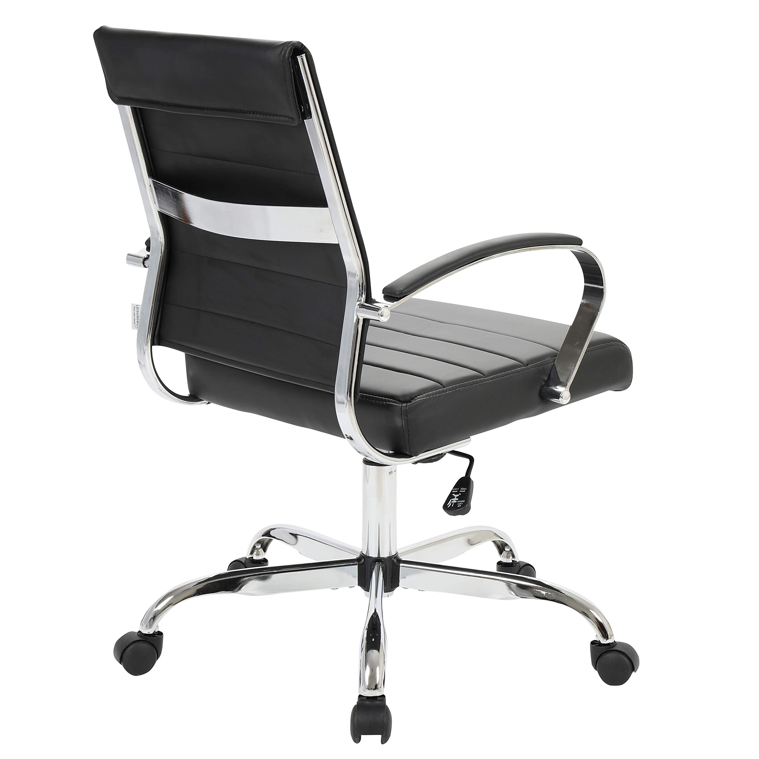 Premium Benmar Black Leather Office Chair - Modern Mid-Back Ergonomic Swivel Chair with Adjustable Height & Lumbar Support | Perfect for Home Office, Gaming & Executive Workspaces