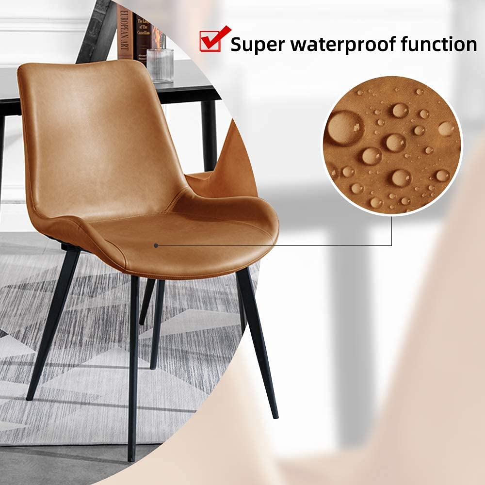 Modern Upholstered Faux Leather Dining Chairs Set of 4 - Sturdy Metal Legs & Comfortable Cushion Seats for Kitchen, Dining Room, Restaurant, or Home Office (Brown)
