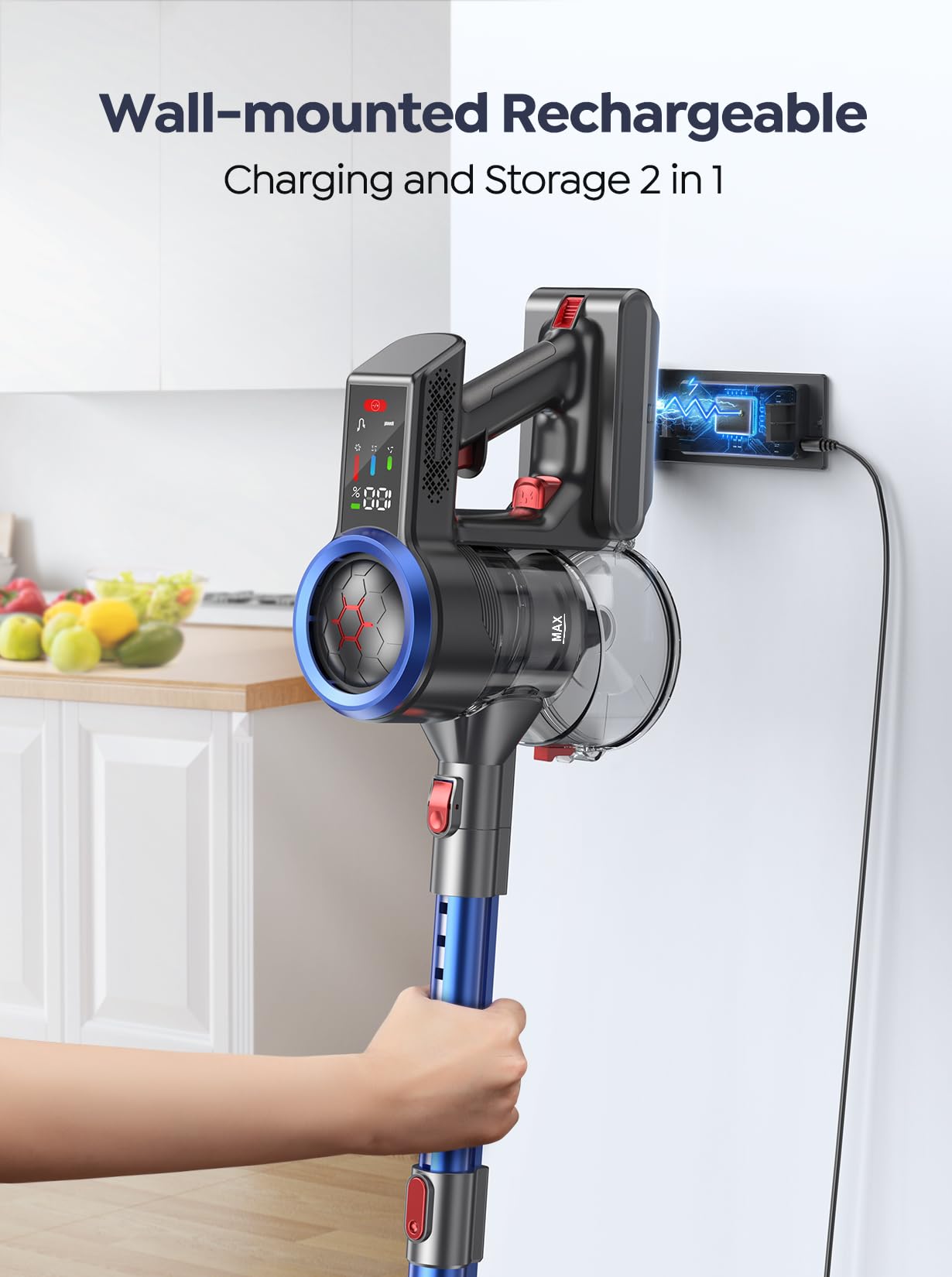 Powerful 450W Cordless Vacuum Cleaner with 40Kpa Suction & 55 Min Runtime - Lightweight Stick Vacuum for Hard Floors, Carpets & Pet Hair - Rechargeable Wall Mount & Touch Display - Perfect for Home Cleaning & Pet Owners