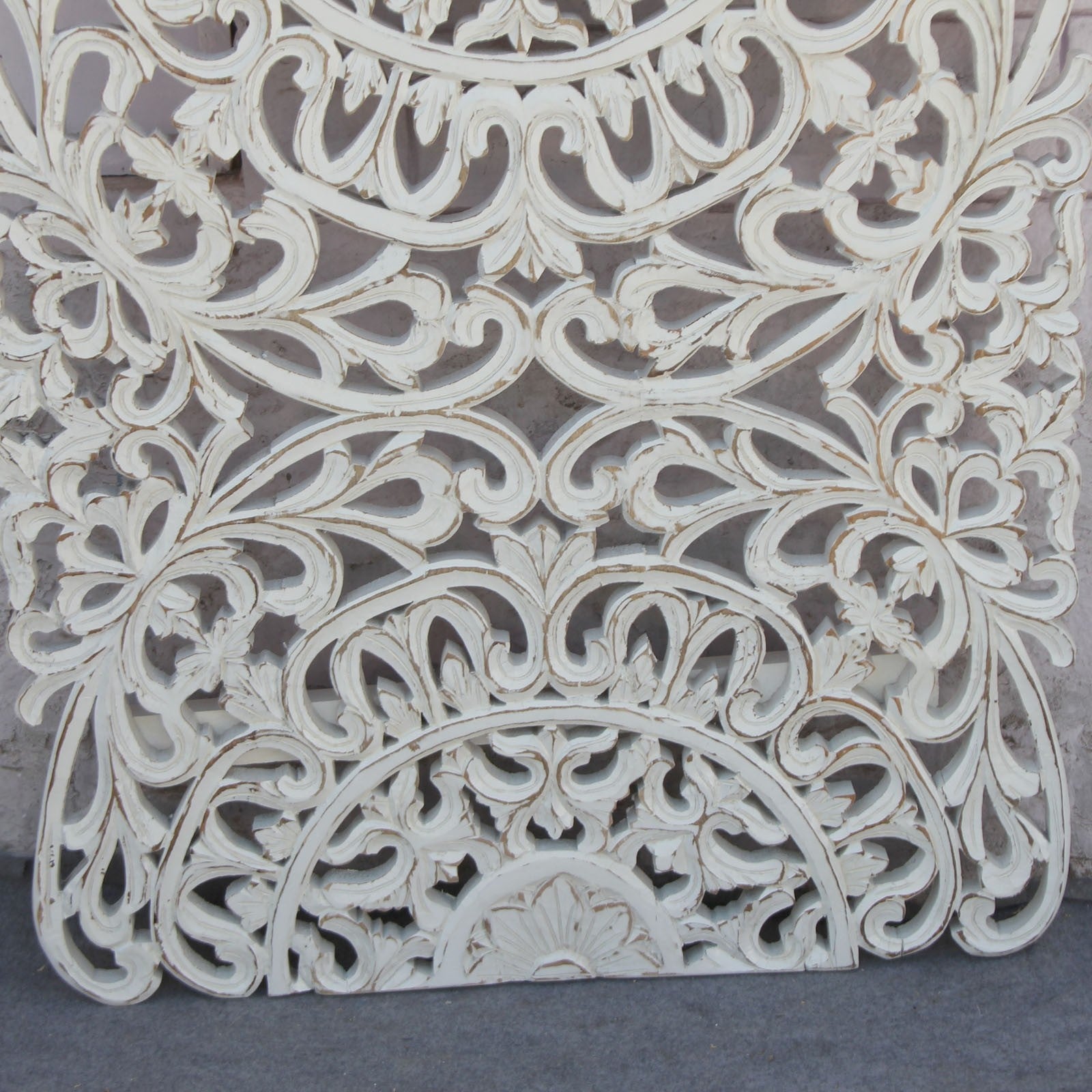 Handcrafted Dynasty Carved Panel Bed Headboard in Whitewash Finish - Perfect for Master Bedroom, Guest Room & Farmhouse Decor