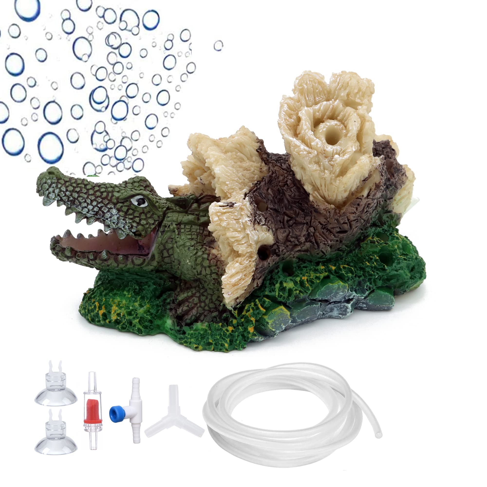 ALEGI Aquarium Air Bubbler Decorations - Alligator Shape Fish Tank Ornament with Oxygen Bubbles for Freshwater & Saltwater Tanks | Perfect for Home, Office Aquarium Decor and Fish Stress Relief