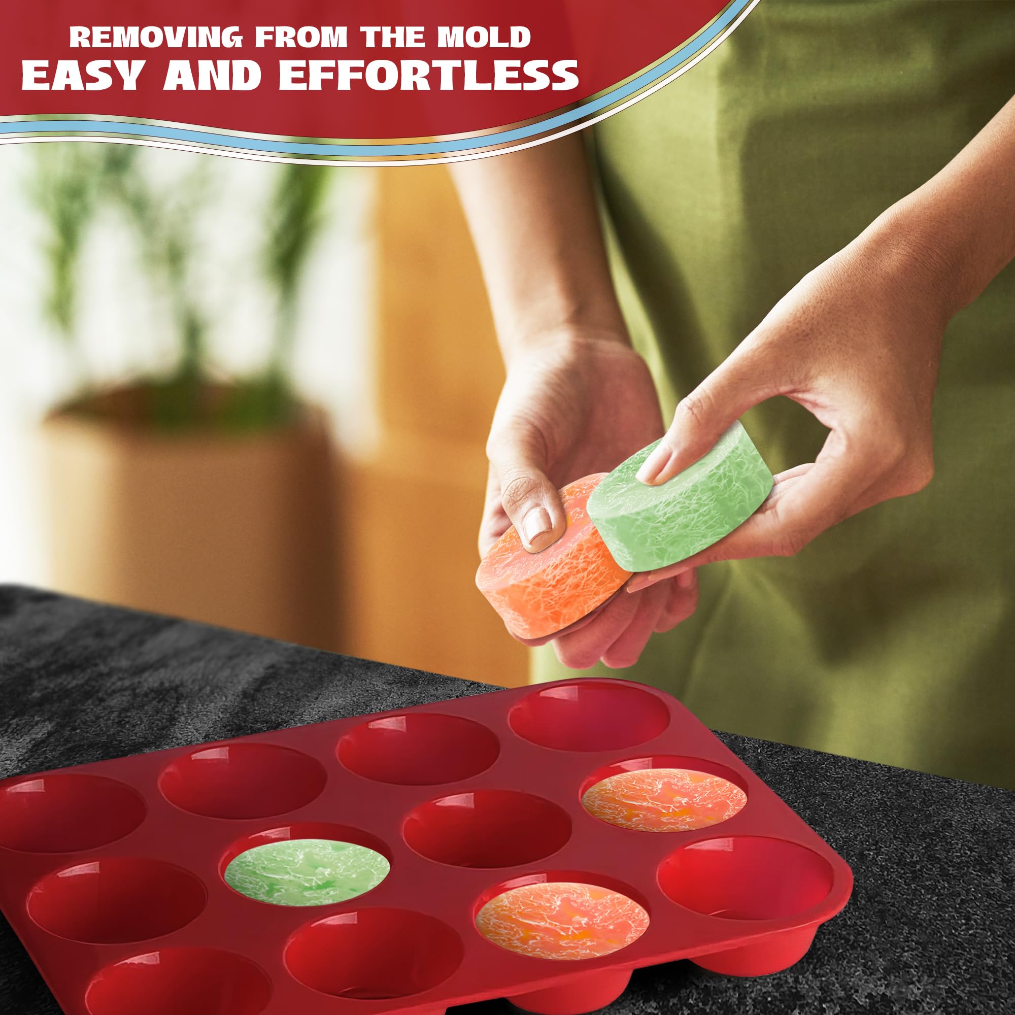 Premium Nonstick Silicone Muffin Pan Set - 12-Cup Deep Muffin Tray (2-Pack, 2-Inch Height) for Baking Cupcakes, Muffins & Desserts - Perfect for Home Baking, Party Treats & Holiday Cooking