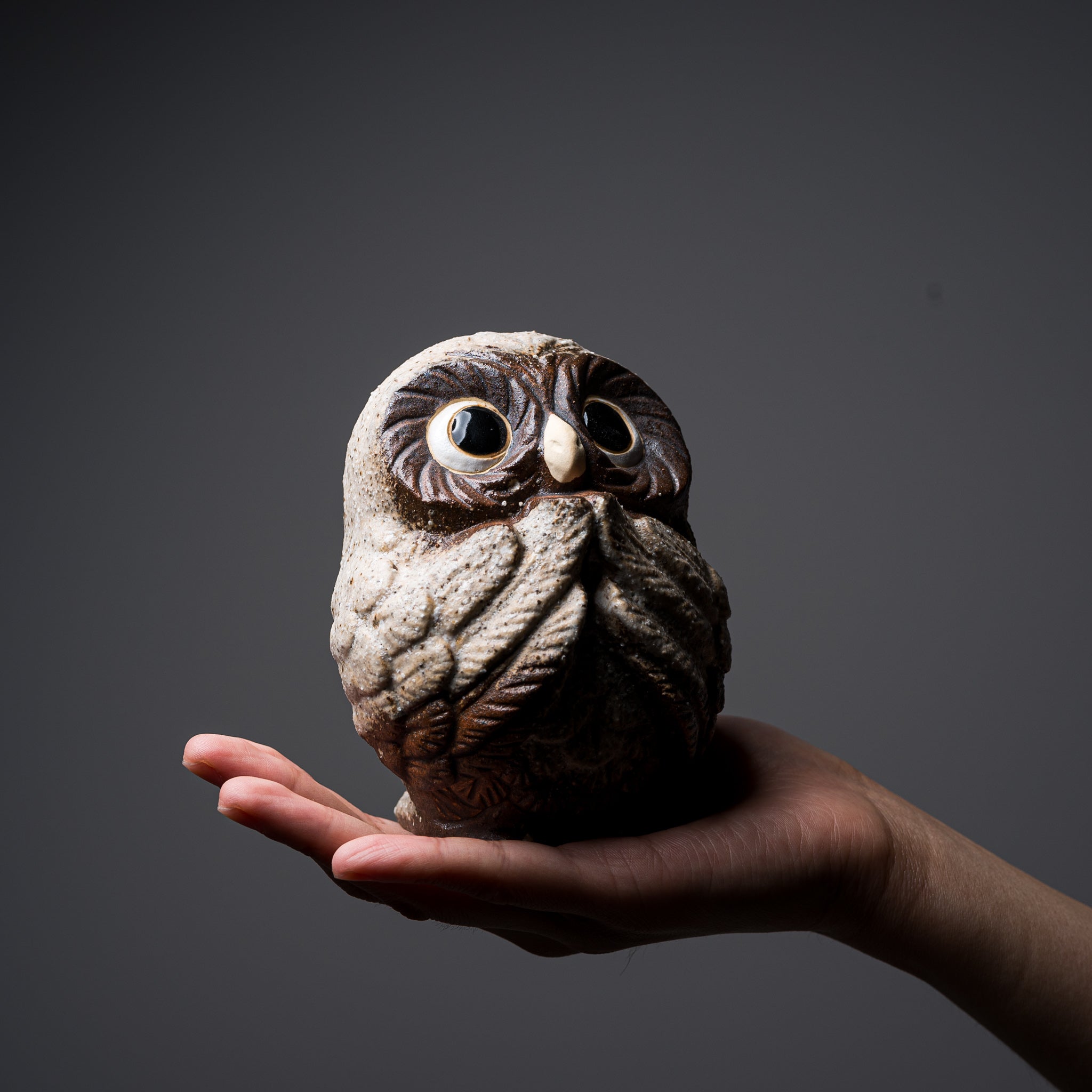 Shigaraki Ware Lucky Owl Ornament - 12cm Handmade Japanese Ceramic Owl Figurine for Home Decor, Gift & Feng Shui | Cocoa Brown Color
