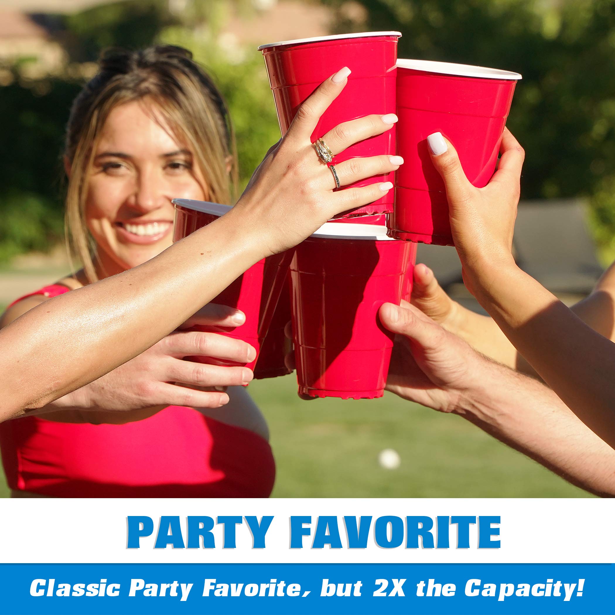 GoBig 36oz Giant Red Party Cups (50 Pack) - Extra Large Plastic Cups for Parties, Holds Twice as Much as Standard Cups - Includes 4 XL Beer Pong Balls - Perfect for College Parties, Tailgates & Outdoor Events