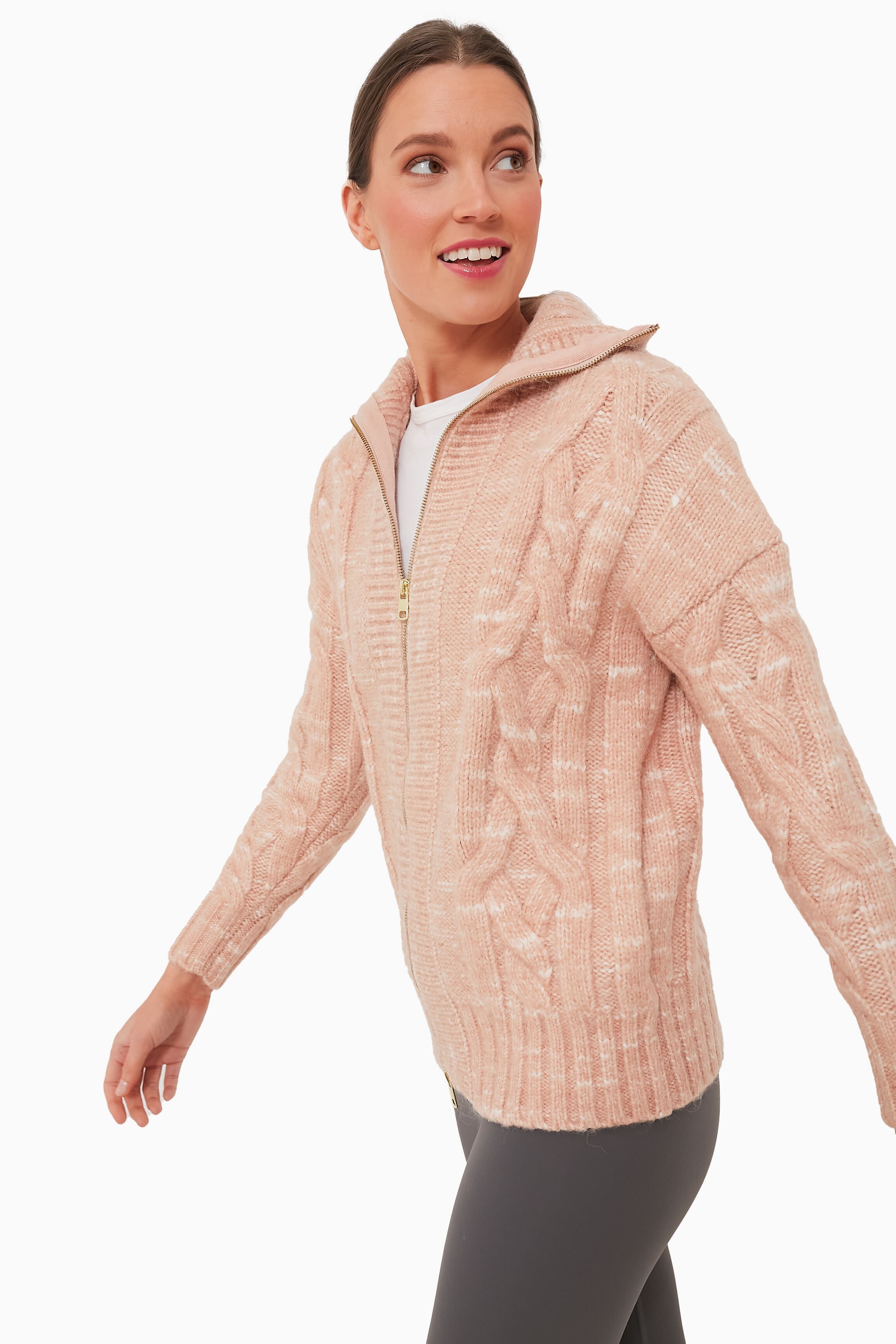 Blush Tan & Egret Aida Jumbo Cable Knit Jacket for Women - Cozy Oversized Sweater Cardigan for Fall & Winter - Perfect for Casual Outfits, Date Nights, and Coffee Dates