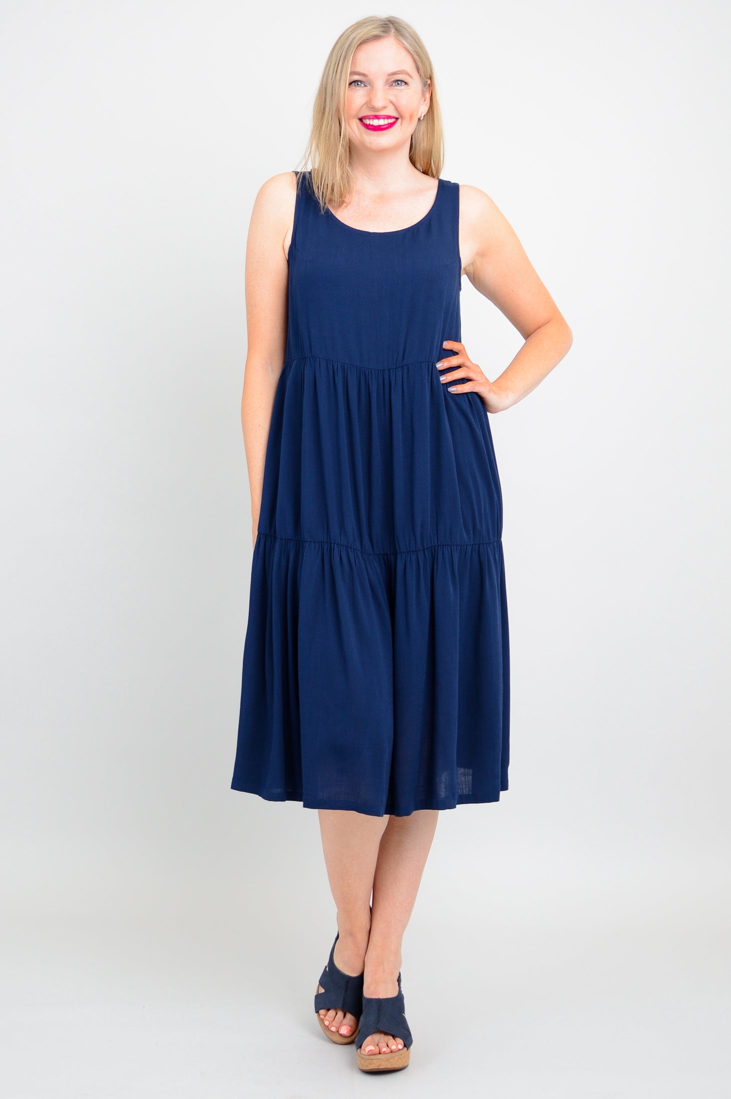 Juni Dress - Women's Linen Bamboo Blend Maxi Dress in Indigo Blue | Perfect for Summer, Beach, and Casual Outings