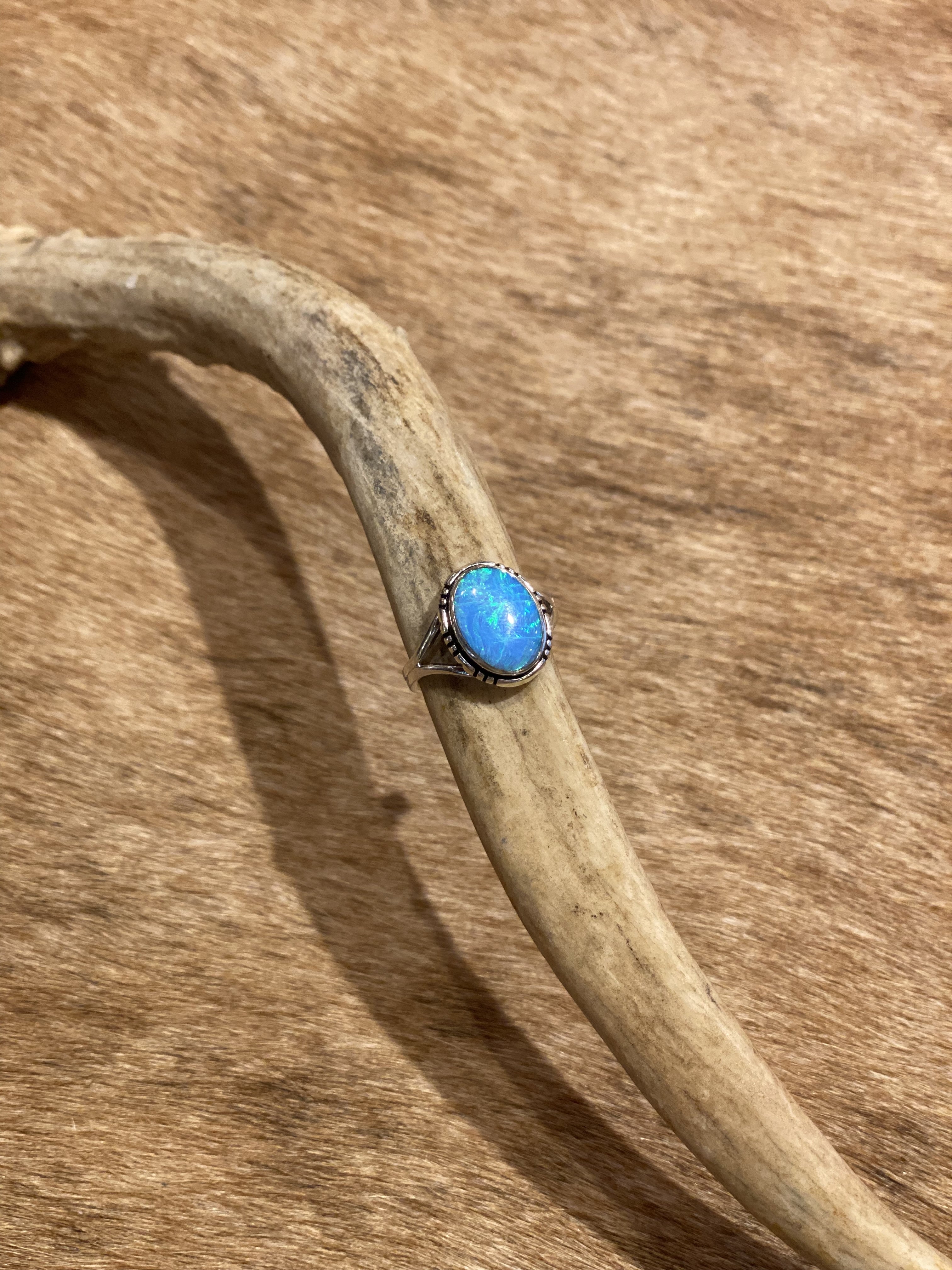 Opal Blue Circle Ring - Size 10 | Sterling Silver Women's Jewelry | Perfect for Weddings, Parties & Everyday Wear
