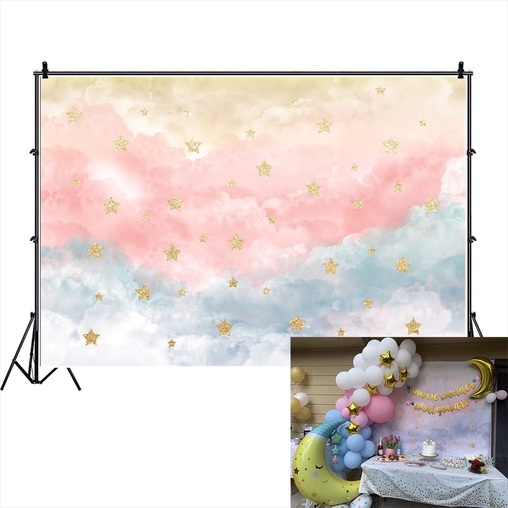 10x6ft Pink Blue Clouds Polyester Photography Backdrop - Twinkle Twinkle Little Star Theme for Baby Shower, Gender Reveal, 1st Birthday, Cake Smash, YouTube Videos & Photo Booth Props - Perfect for Nursery Decor and Kids Party Backgrounds