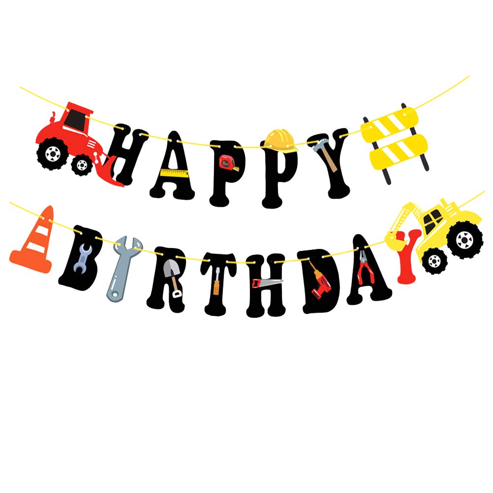 Happy Birthday Excavator Pattern Banner Decoration - Creative Construction Theme Garland Set, Bunting Flags for Kids Party Supplies, Baby Shower, Construction Birthday Decor