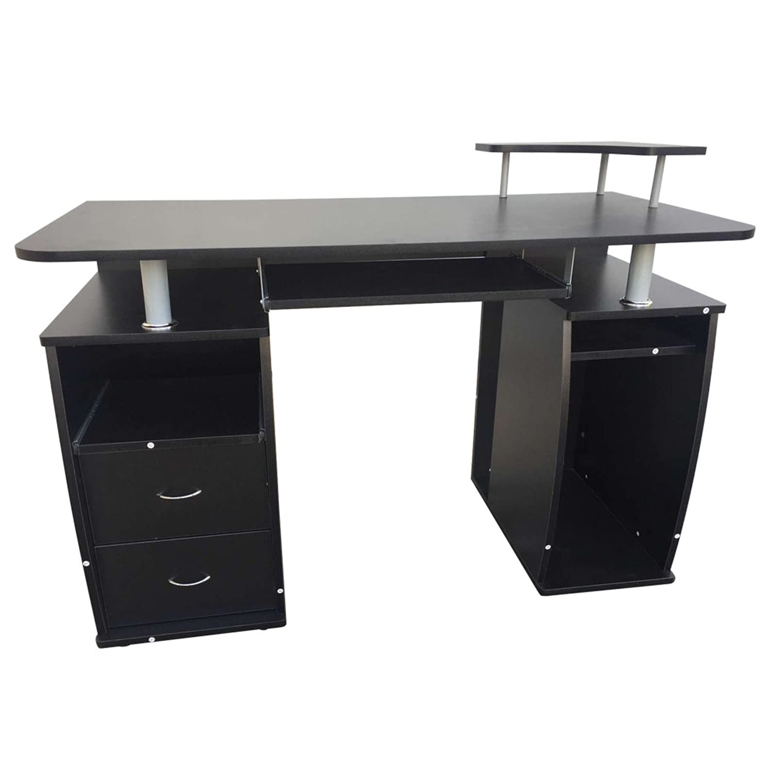 JASOYA GT7-DL Black Melamine Computer Desk with Storage Drawers - Compact Home Office Desk for Small Spaces, Gaming Setup & Study Workstation