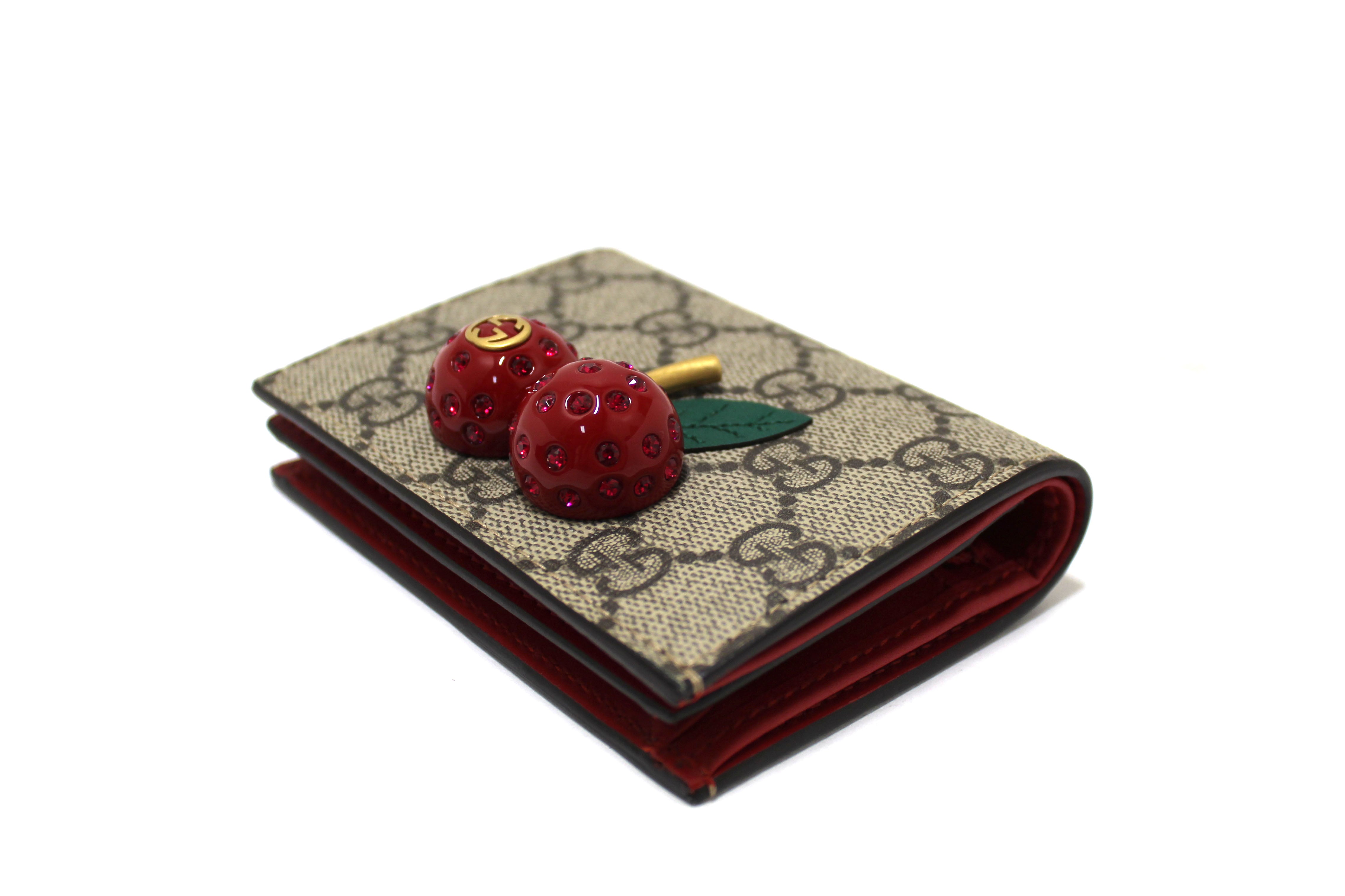 Authentic Gucci GG Supreme Cherries Card Holder Wallet - Luxury Compact Card Case for Women & Men, Perfect for Everyday Use, Travel & Gifts