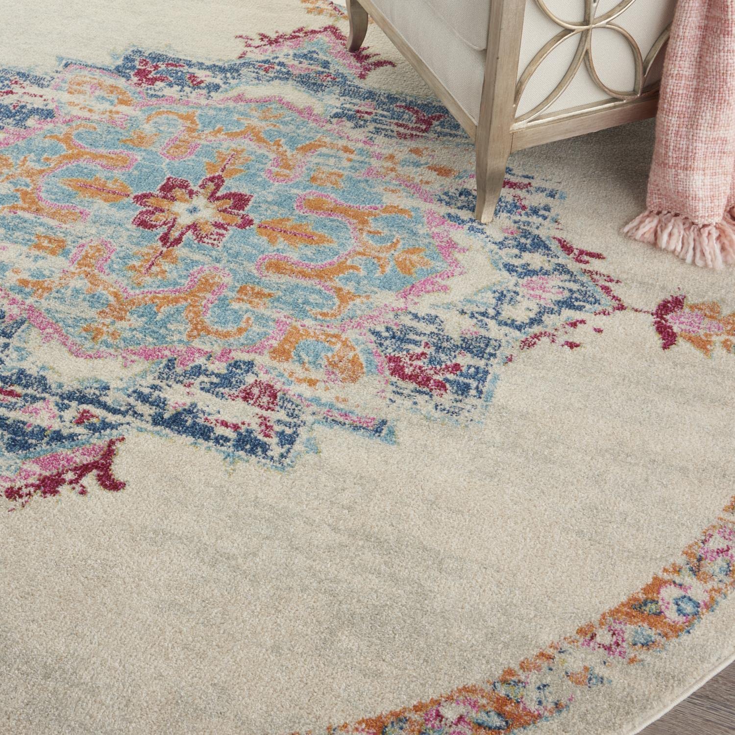 Nourison Passion Bohemian Grey/Multi 8' Round Area Rug - Easy Cleaning, Non-Shedding, Soft & Durable - Perfect for Bedroom, Living Room, Dining Room & Kitchen Decor (8' Round) | Boho Chic Home Accent for Cozy Spaces & Modern Interiors