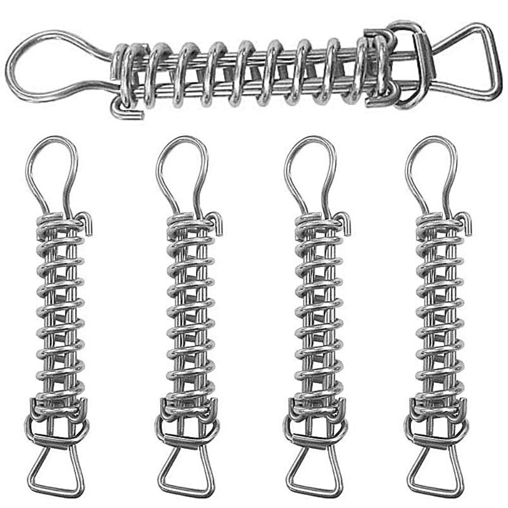 Premium Stainless Steel Pool Cover Springs with Wood Grip & D-Ring Stopper - Heavy Duty Vinyl Protection for Inground Pools - Winter Safety Pool Cover Accessories (5-Pack) - Perfect for Securing Winter Covers on Concrete or Deck-Edged Pools