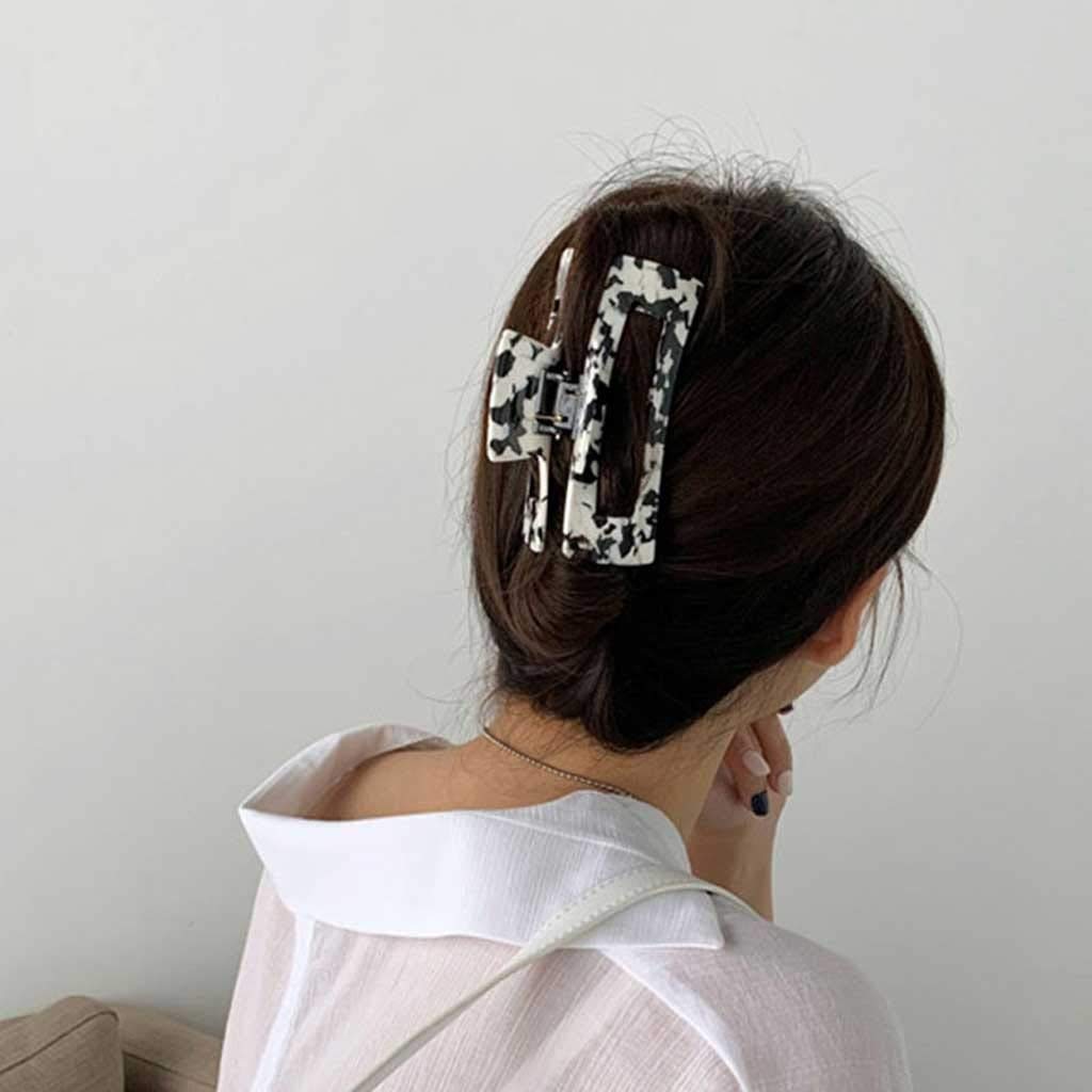 Vintage Geometric Milk Cow Print Large Hair Claws for Women & Girls - Hollow Acrylic Hairpins, Acetate Hair Clips, Crab Hair Accessories (Color A) - Perfect for Parties, Weddings & Everyday Styling