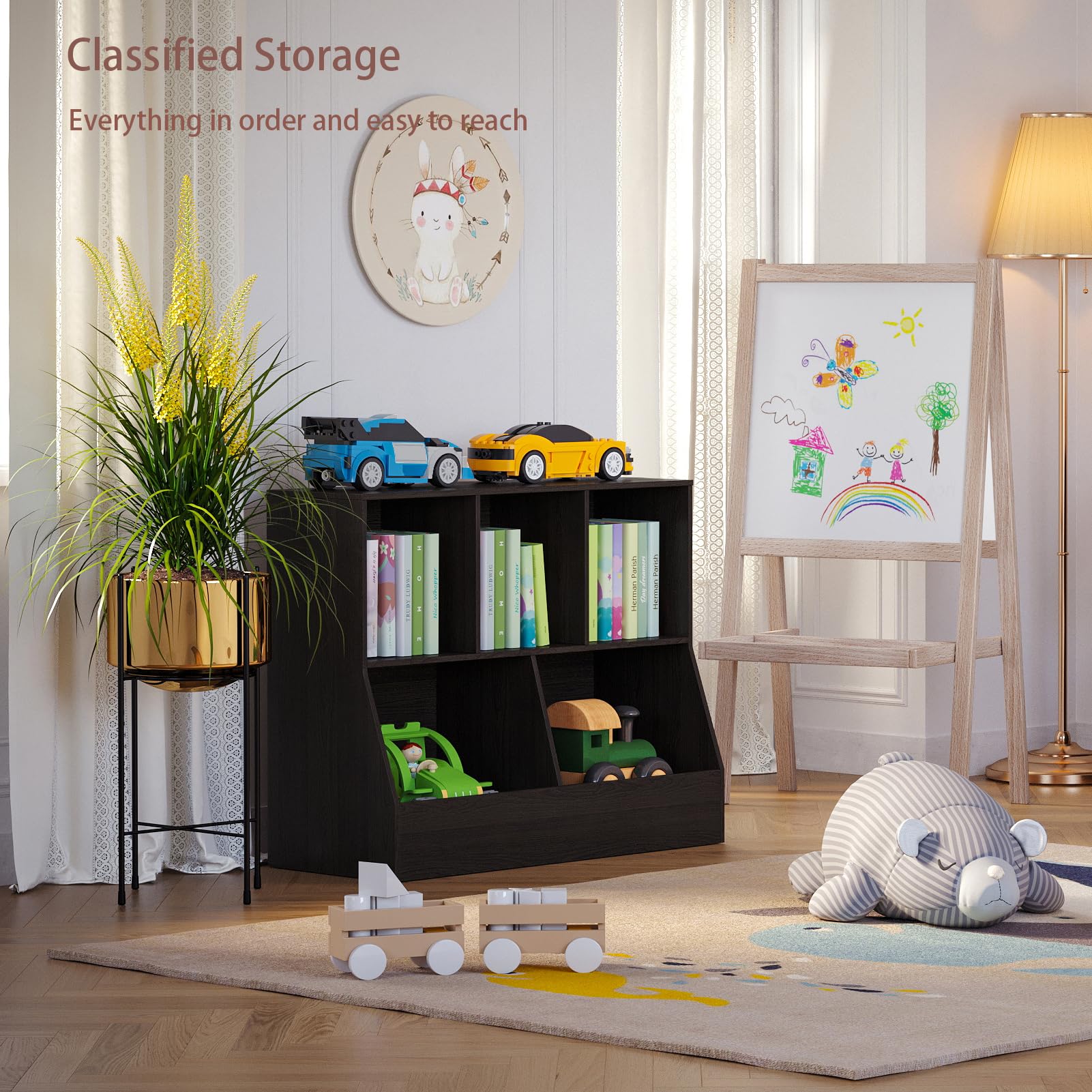 DINZI LVJ 5-Cubby Wooden Toy Storage Organizer & Kids Bookshelf - 35.4