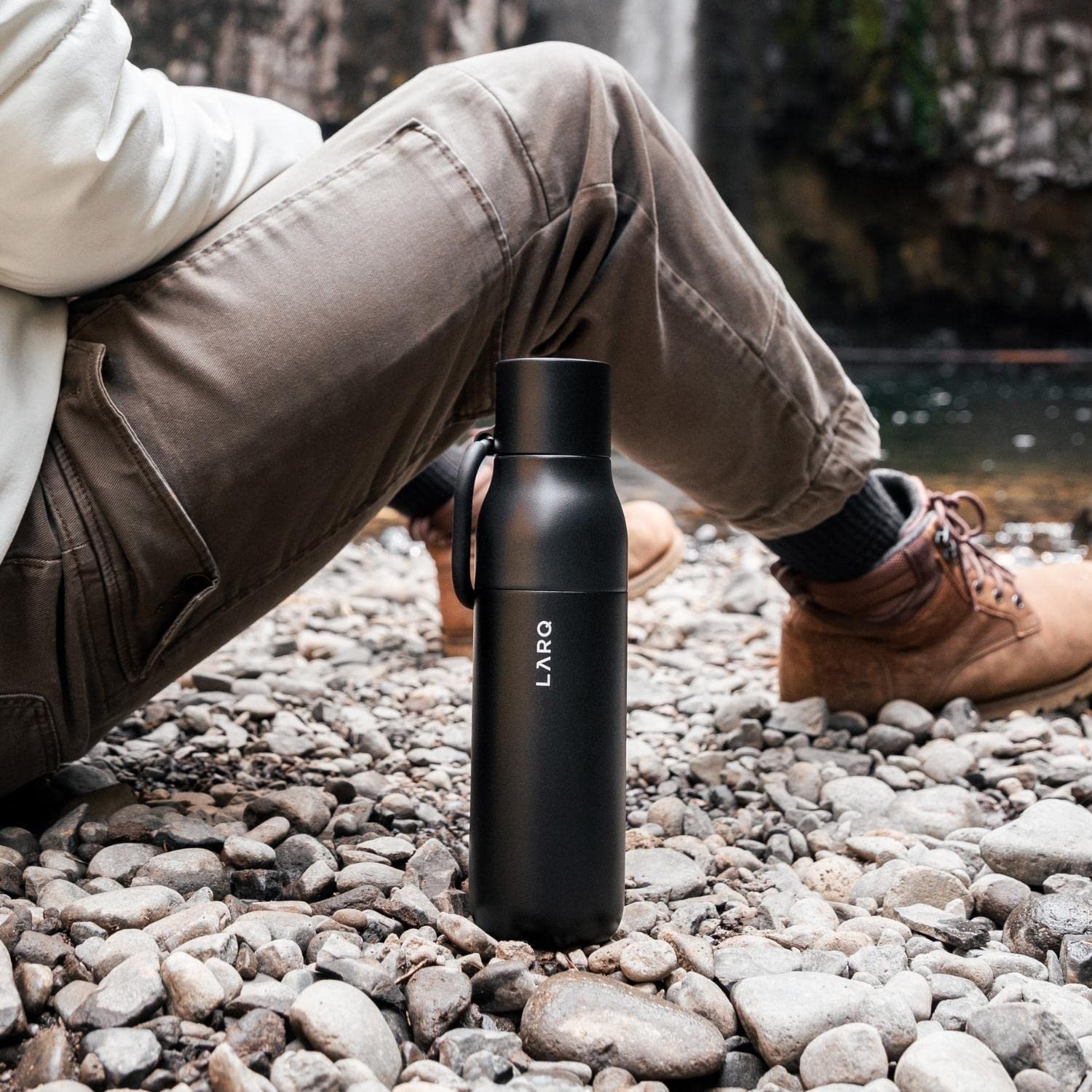 LARQ 17 oz Insulated Stainless Steel Water Bottle with Flip Top & Straw | BPA-Free Thermos | Keeps Drinks Cold 24 Hours | Perfect for Gym, Hiking, Office & Travel | Reusable Obsidian Black Sports Bottle
