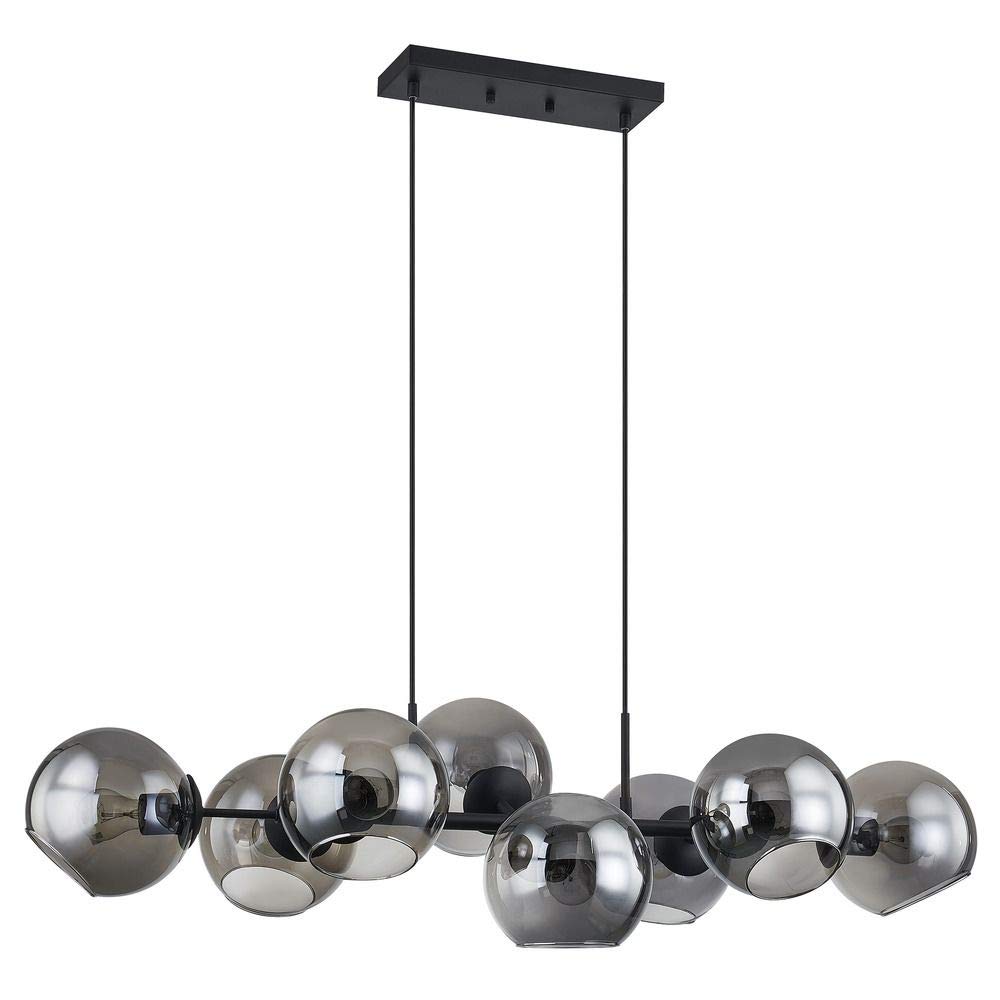 Black Linear Light Fixture with Smoke Glass Shades - Modern Ceiling Lighting for Dining Room, Kitchen, or Living Room