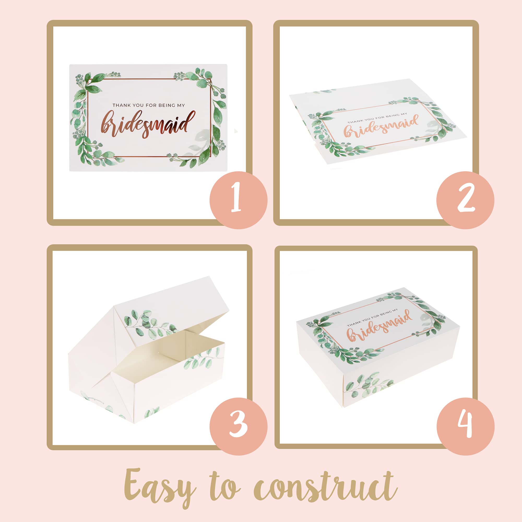 Elegant Thank You Bridesmaid Gift Box Set of 6 with Eucalyptus - Perfect for Wedding Party Favors, Bridal Shower Gifts & Appreciation Presents