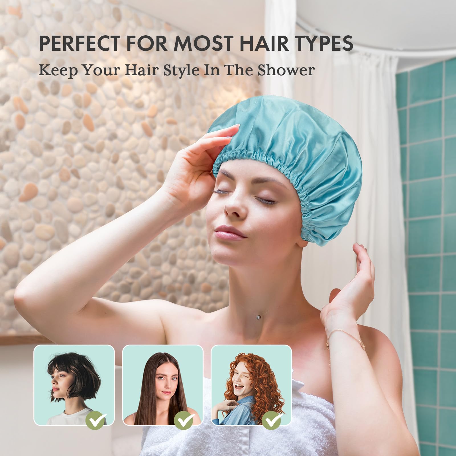 AmazerBath 4-Pack Waterproof Shower Caps for Women - Reusable Large Size EVA Bathing Hair Protection with Double Layer Design | Perfect for Swimming, Spa, Travel & Daily Hair Care