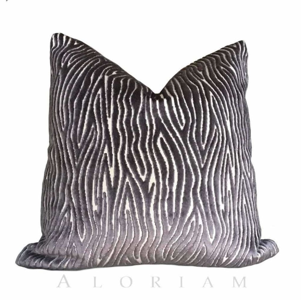 Clarke & Clarke Onda Smoky Brown Purple Cut Velvet Faux Bois Abstract Pillow Cover - Luxury Decorative Throw Pillow Case for Sofa, Bed & Home Decor