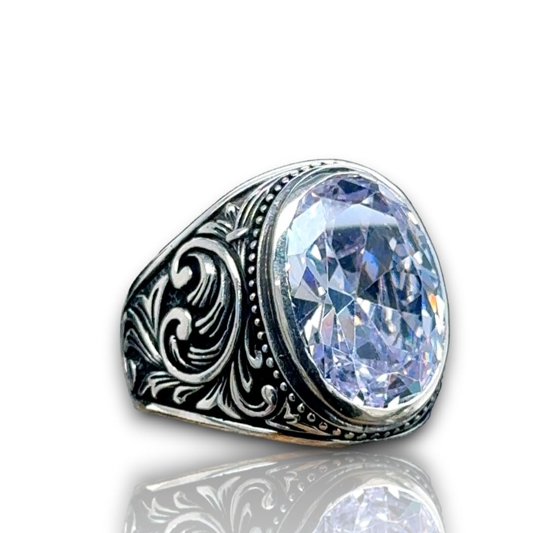 925K Sterling Silver Men's CZ Zircon Diamond Ring - Ottoman Style Unique Jewelry for Men - Perfect Father's Day Gift for Wedding, Anniversary & Special Occasions