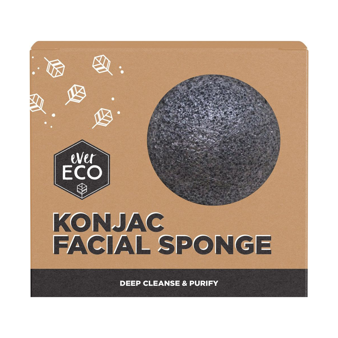 Ever Eco Konjac Facial Sponge with Charcoal - Gentle Exfoliating & Deep Cleansing for All Skin Types - Perfect for Daily Skincare & Makeup Removal