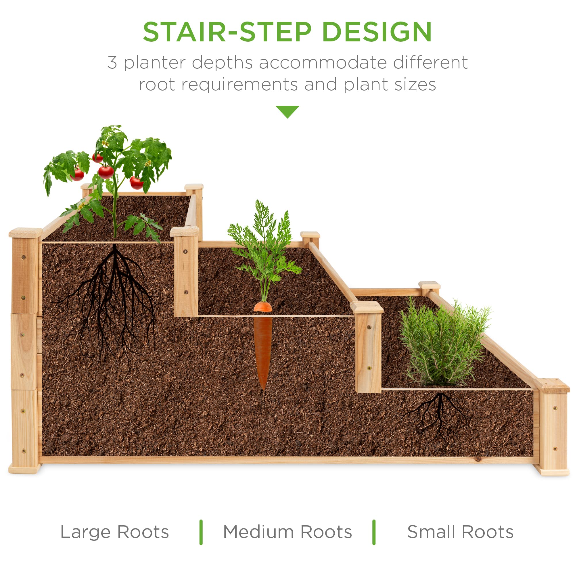 Best Choice Products 3-Tier Fir Wood Raised Garden Bed Planter Kit - Stackable & Flat Arrangement for Plants, Herbs, Vegetables - Easy Assembly Natural Wood Outdoor Gardening Solution for Backyard, Patio, and Urban Farming
