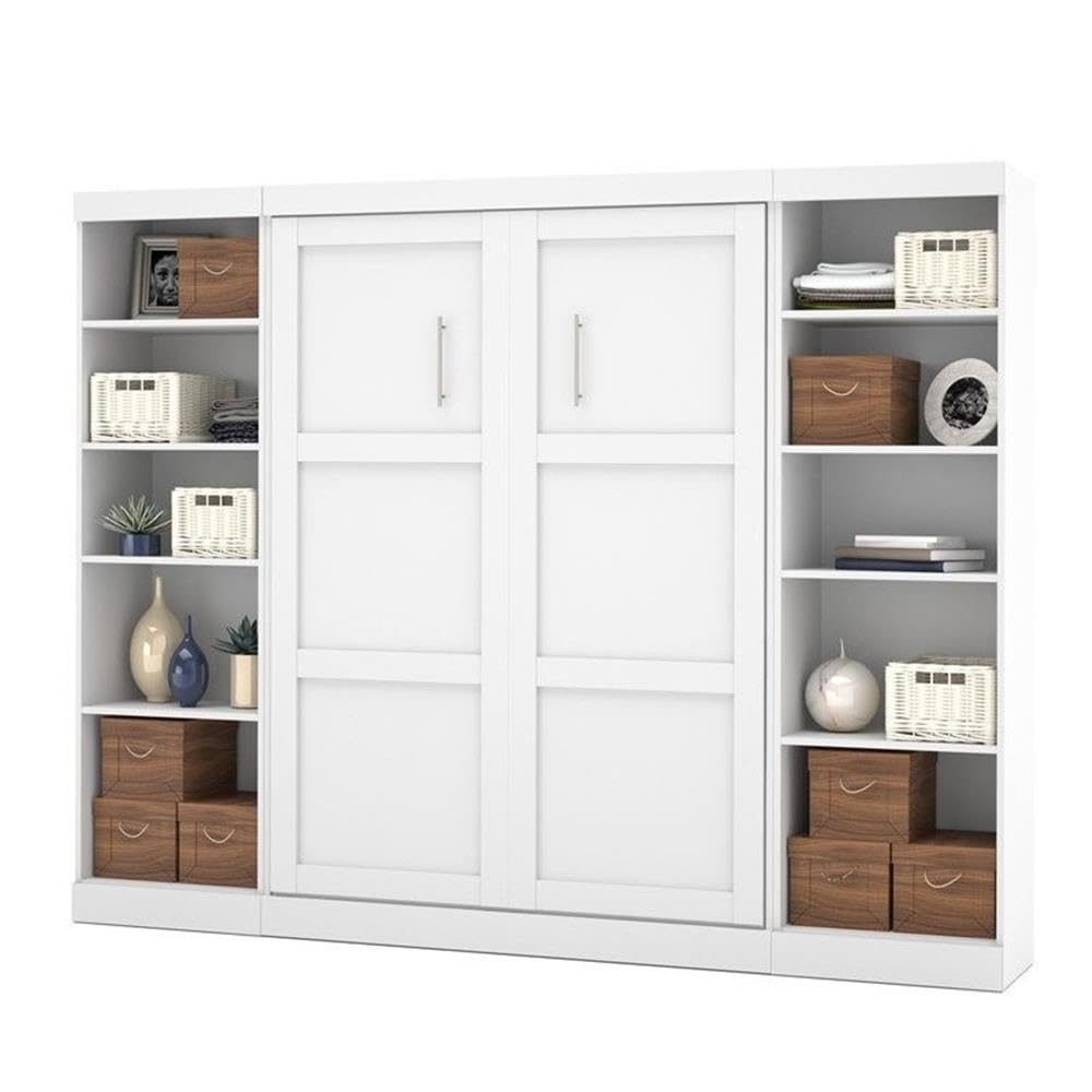 Atlin Designs Full Wall Bed with 2-Piece Storage Unit in White - Space Saving Murphy Bed for Small Apartments, Guest Rooms & Home Offices