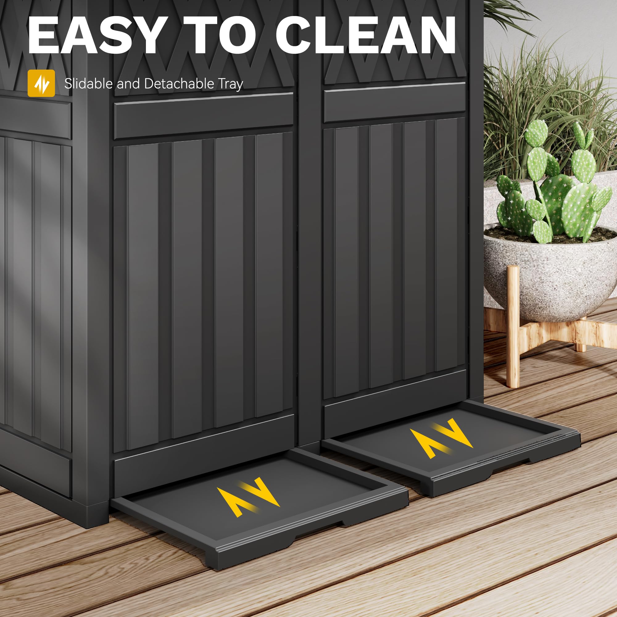 DWVO 66 Gallon Outdoor Trash Can with Lid - Waterproof Resin Double Bin Garbage Can with Drip Tray - Perfect for Patio, Deck, Backyard & Kitchen Waste Management - Black