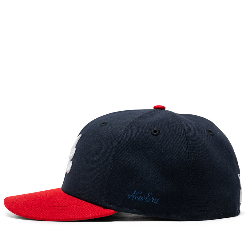 New Era x Politics Atlanta Braves 59FIFTY Fitted Hat - Navy/Scarlet - Official MLB Baseball Cap for Men & Women - Perfect for Games, Sports & Streetwear Fashion