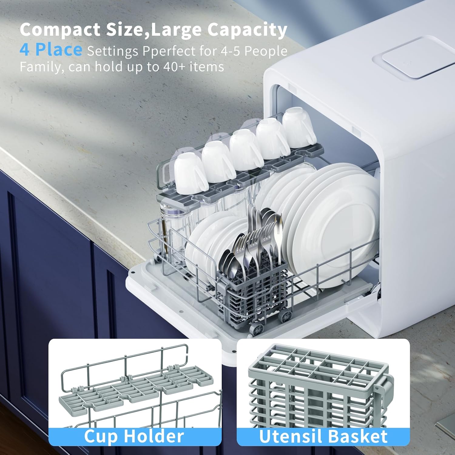 Portable Countertop Dishwasher with Built-in Water Tank - Compact 3 Place Setting Mini Dishwasher for Small Kitchens, Apartments, RVs & Dorms - Energy Efficient & Quiet Cleaning Solution