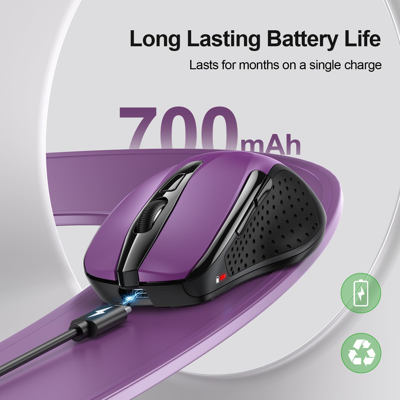 TECKNET Bluetooth Wireless Mouse - Rechargeable BT5.0/3.0 & 2.4G Dual Mode, Silent Click 4800DPI Ergonomic Mouse with USB Receiver, 8-Button Portable Computer Mouse for PC, Mac, Laptop - Perfect for Office Work, Gaming, and Travel Use