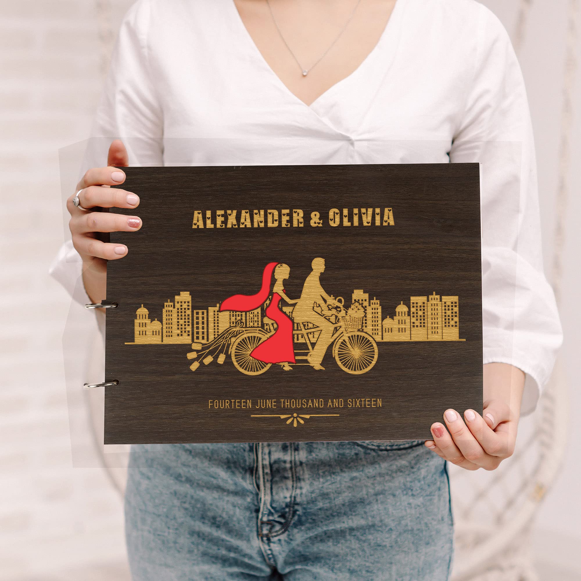 Personalized Laser Engraved Wooden Wedding Guest Book - Custom Sign-in Registry for Bridal Showers, Receptions & Anniversaries - Unique Keepsake Scrapbook with Elegant Cover - Perfect for Couples & DIY Wedding Decor