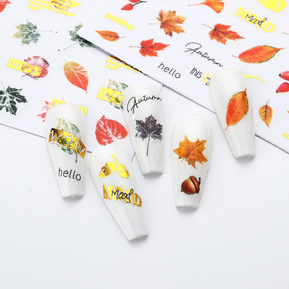 Autumn Maple Leaf Nail Stickers - 3D Self-Adhesive Nail Art Decals with Ginkgo Design for Women & Girls (8 Sheets) - Perfect for Fall Nail Art, Thanksgiving Parties, and Seasonal Manicures
