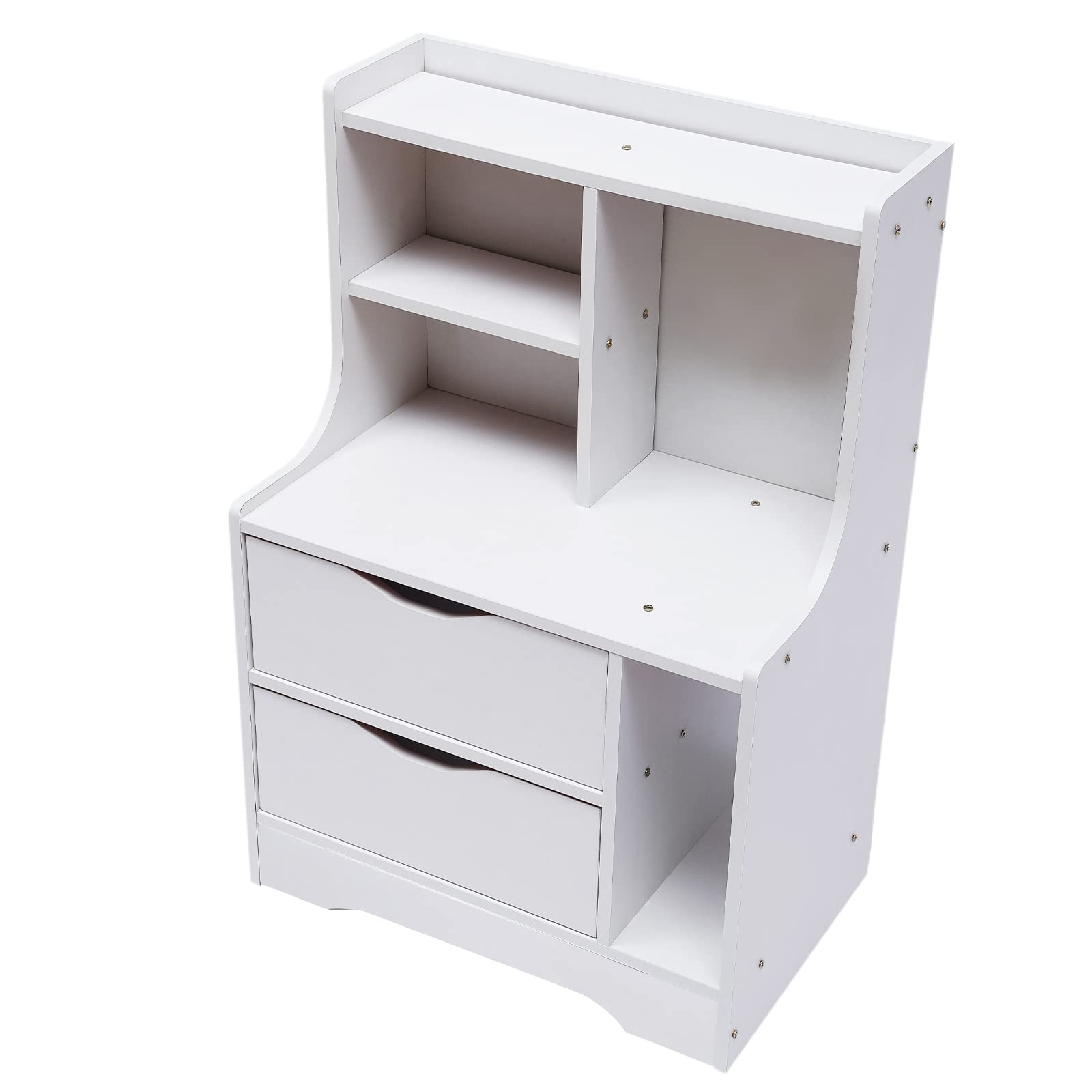 Eapmic 2-Drawer White Dresser with Top Cabinet & Open Shelf - Bedside Nightstand, End Table & Storage Cabinet for Bedroom, Home Office & Living Room - Compact Chest of Drawers with Wide Storage Space (White)