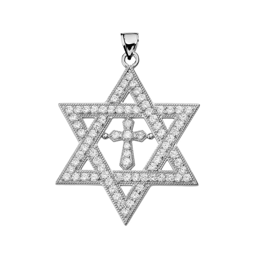 14K White Gold Diamond Star of David Pendant Necklace - 1.4 Inch Elegant Religious Jewelry for Women, Perfect for Hanukkah Gifts, Bat Mitzvah & Special Occasions