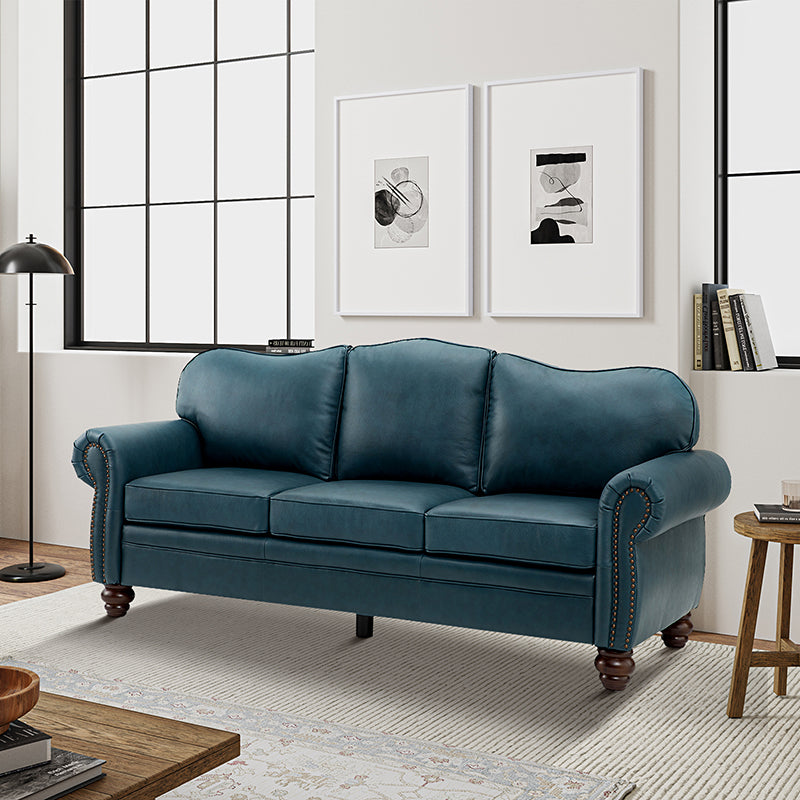 Flavio 81 Genuine Leather Sofa - Premium Full Grain Leather Couch for Living Room, Lounge & Office - Comfortable Modern Sectional Sofa with Sturdy Wood Frame