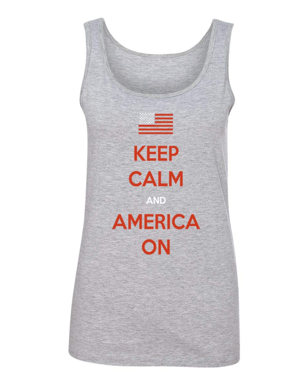 USA Patriotic Keep Calm and America On Women's Tank Top - 4th of July Independence Day Shirt for Women - Perfect for Summer BBQs, Beach Parties & Firework Celebrations