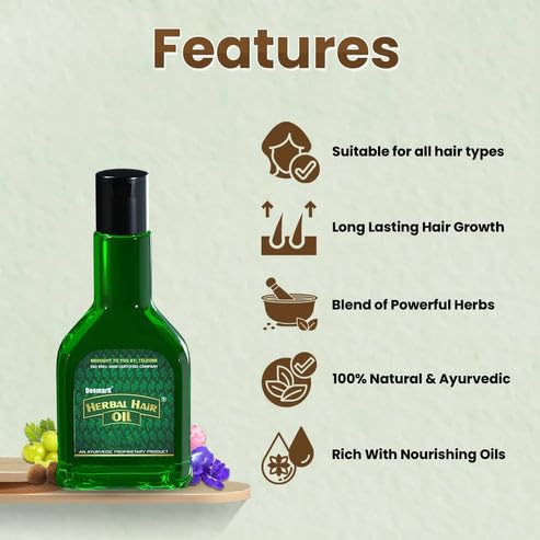 Deemark Ayurvedic Herbal Hair Oil for Women & Men - 100% Natural Hair Growth Treatment to Reduce Hair Fall & Strengthen Hair - Pack of 3 (For Daily Scalp Massage & Hair Care Routine)