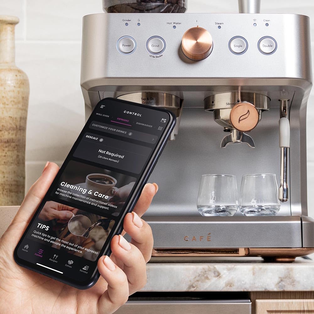 Café Bellissimo Semi Automatic Espresso Machine with Milk Frother - WiFi Connected Smart Coffee Maker, Built-In Bean Grinder, 15-Bar Pump & 95oz Water Tank - Stainless Steel | Perfect for Home Baristas & Coffee Lovers