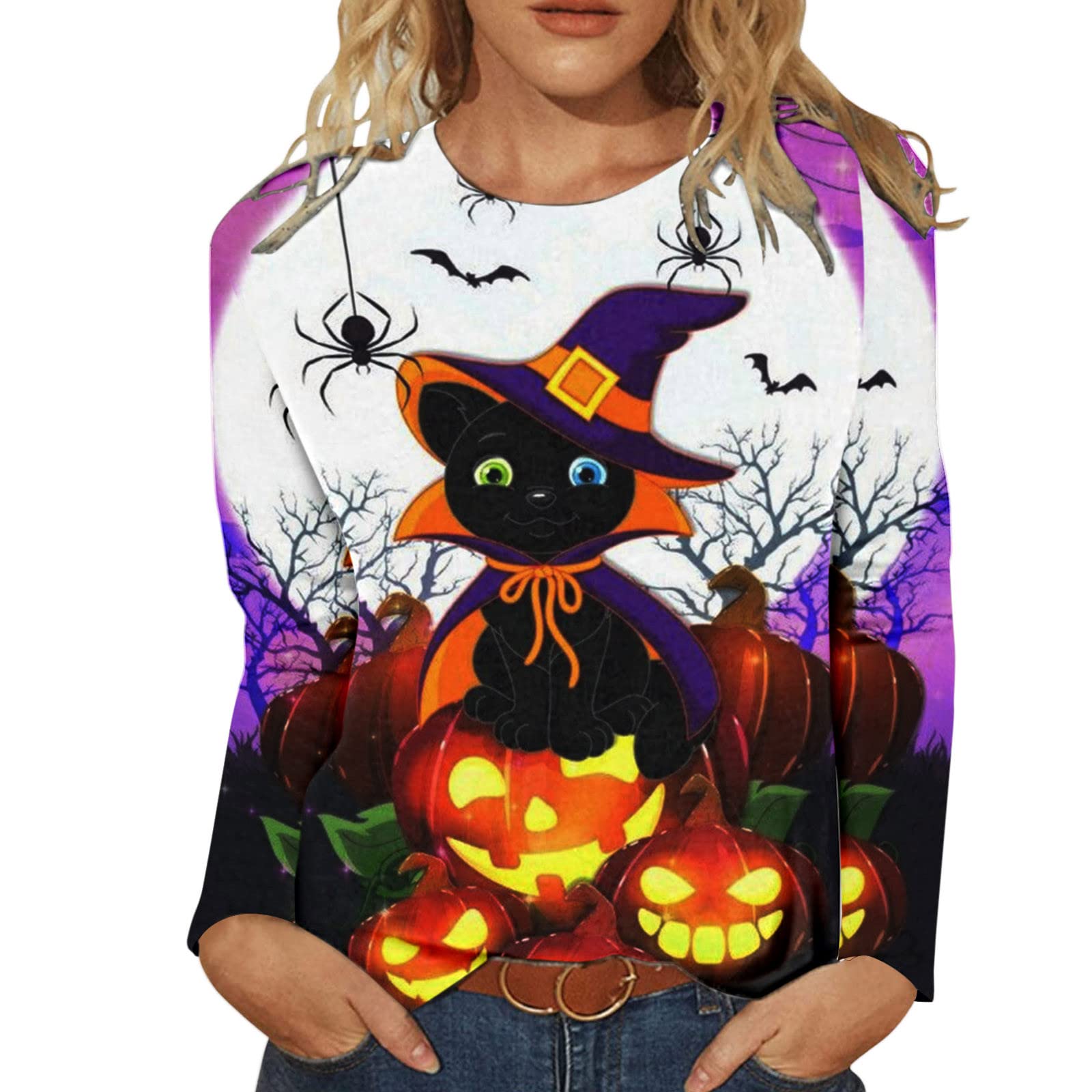 Women's Fitted Long Sleeve Athletic Tops - Halloween & Casual Fashion Printed Shirts for Workouts, Yoga, and Everyday Wear