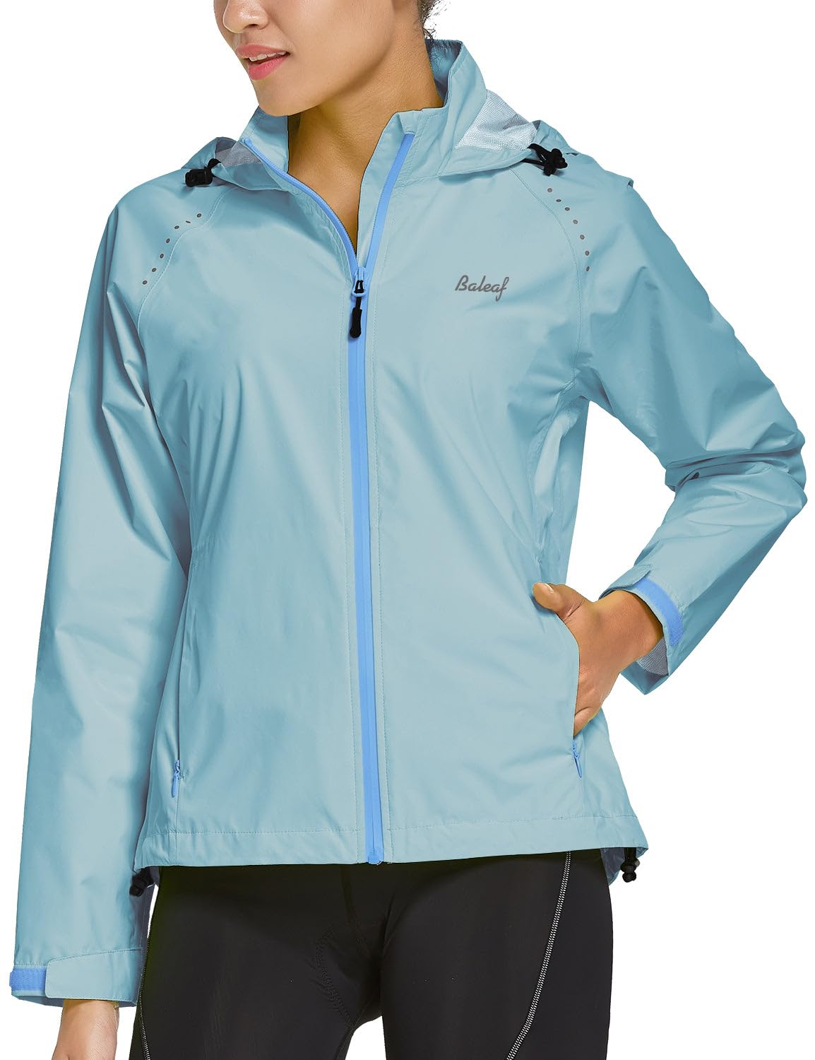 BALEAF Women's Waterproof Windbreaker Jacket - Lightweight Raincoat for Running, Cycling & Outdoor Activities - Reflective & Packable Hooded Windproof Coat (Ideal for Hiking, Commuting & Travel)
