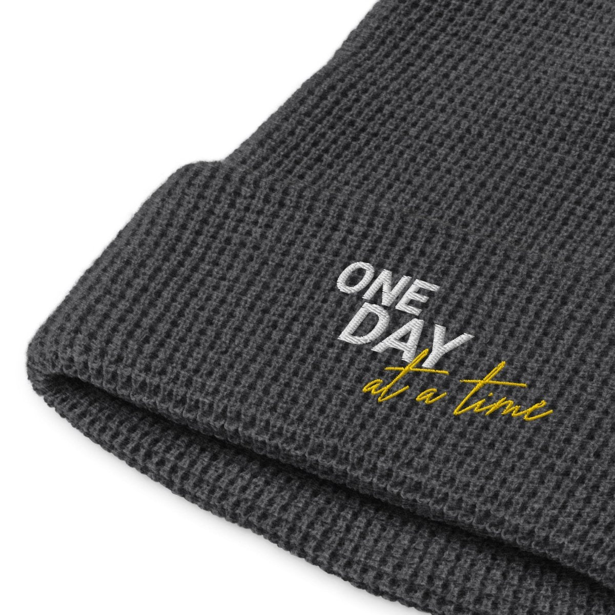 One Day at a Time Embroidered Waffle Beanie - Cozy Knit Winter Hat for Women & Men - Perfect for Cold Weather, Outdoor Activities & Casual Style