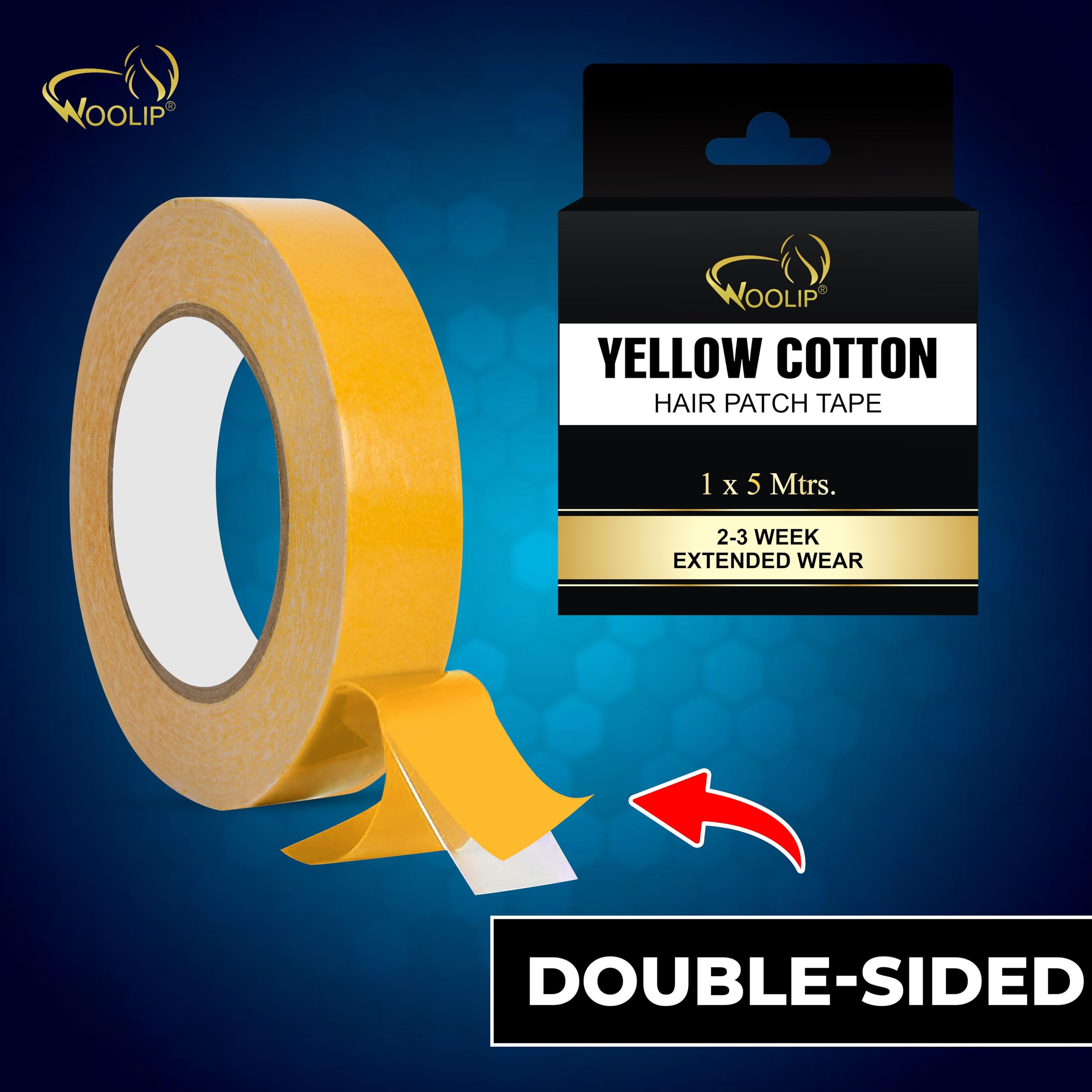 Woolip Hair Patch Tape - Ultra Strong Hold Double Sided Waterproof Hair Extension Tape for Weaves & Wigs (1 Inch Cotton, 5M Length, Pack of 2, Yellow) | Perfect for Salon Professionals & DIY Hair Styling at Home