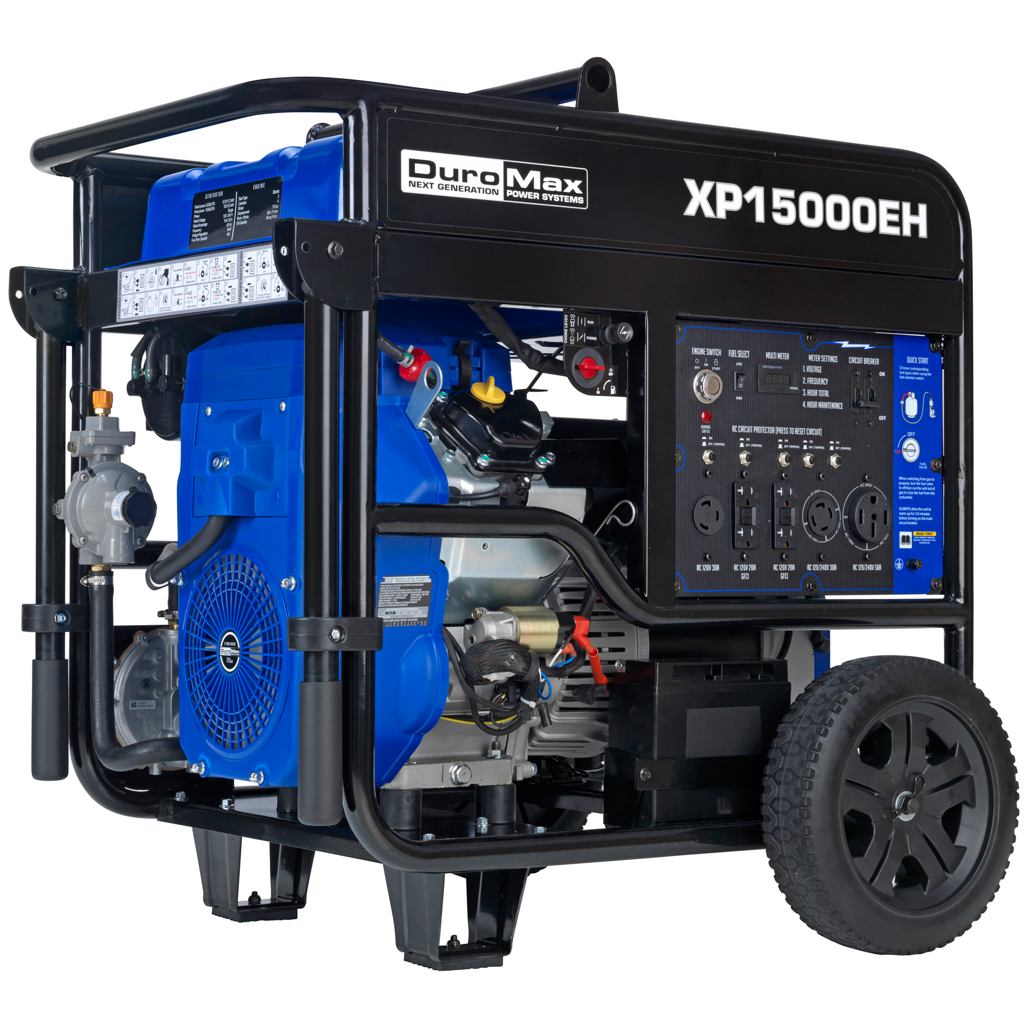 15,000W Dual Fuel Portable Generator - Gas & Propane Powered - Backup Power for Home, Camping & Emergency Use