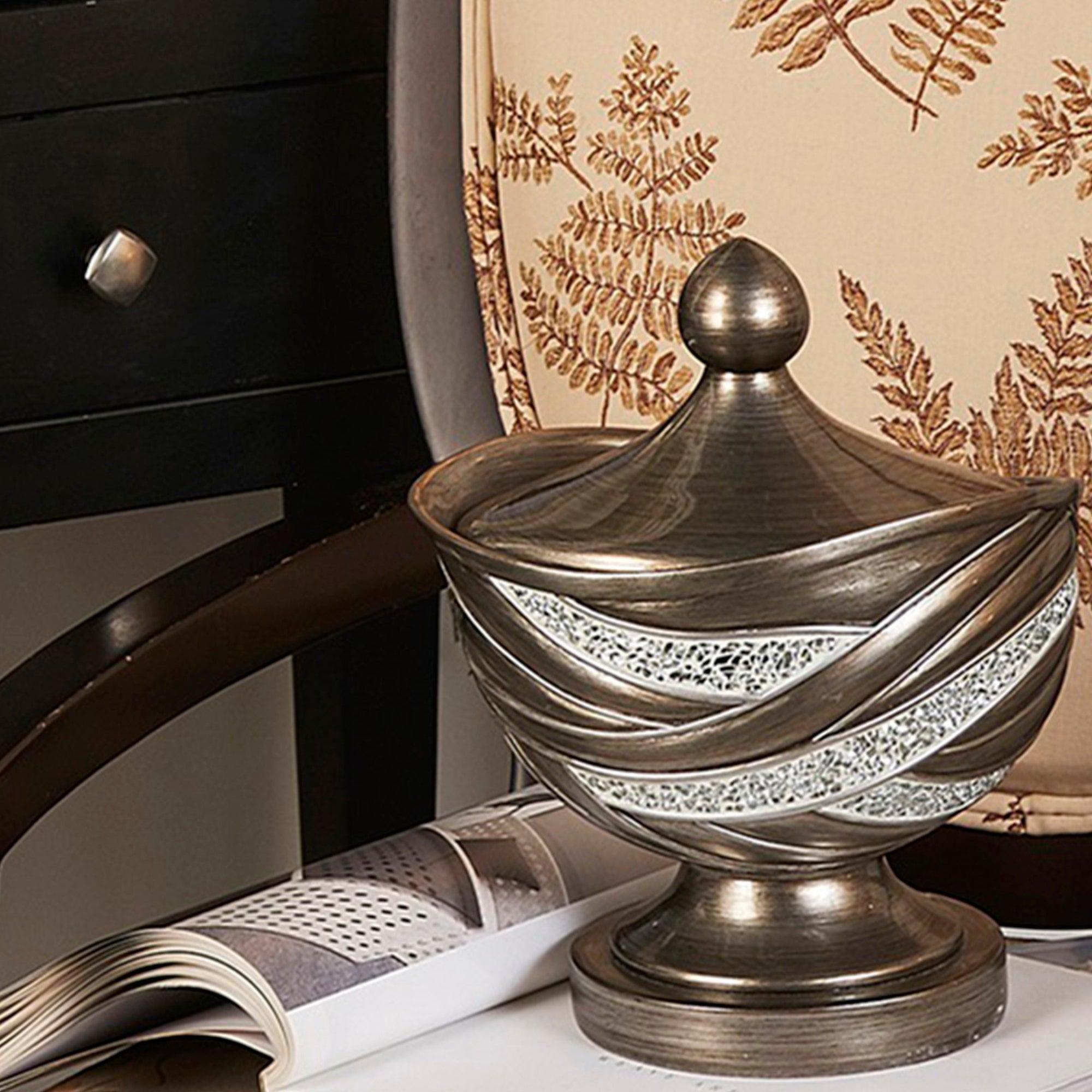 10.5 Inch Tall Polyresin Decorative Jewelry Box with Silver Swirl Pattern - Baroque Style Jewelry Storage Organizer for Necklaces, Rings & Earrings - Perfect for Vanity, Dresser or Gift Giving
