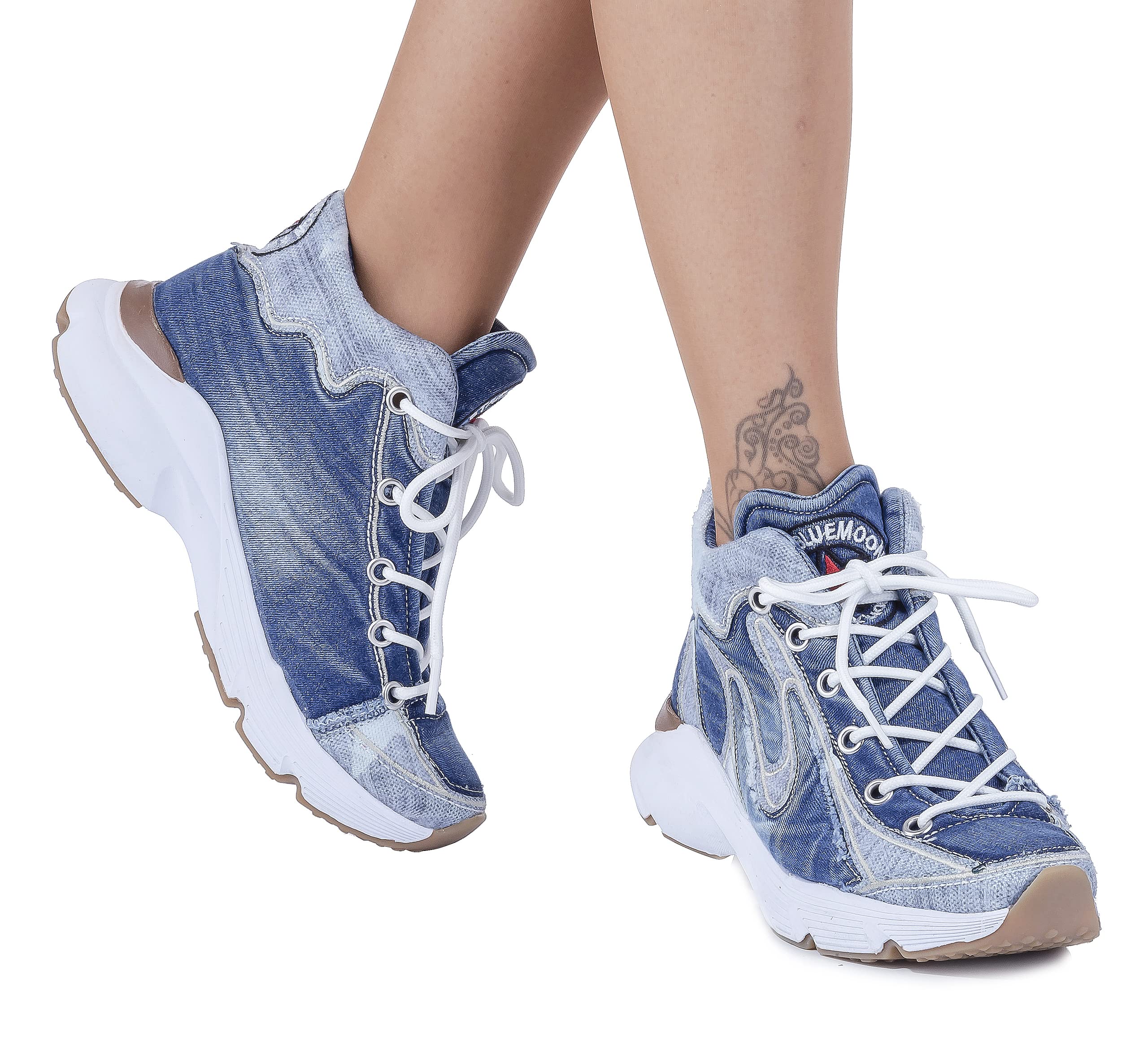 Handmade Women's Embroidered Blue Jeans Sports Shoes - Breathable Comfortable Sneakers for Running, Walking & Gym Workouts - Perfect Birthday Gift for Her (Size 9, Denim Blue)
